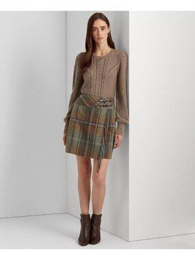 NEW Lauren Ralph Lauren Women's 12 Plaid Fringe-Trim Tweed Mini Skirt NWT $225